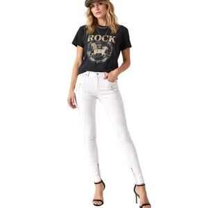 PAIGE MARLEY MOTO OFF-WHITE SKINNY ZIP DETAIL JEANS 25